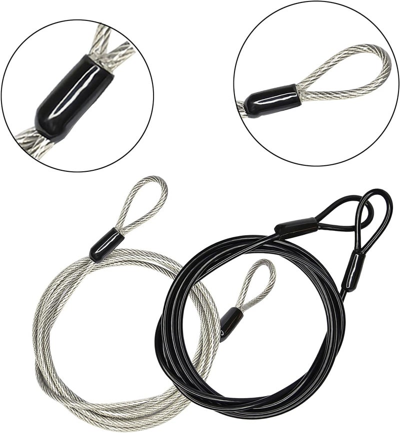 GOMRQING 3mm 200CM/6.6ft Long Outdoor Travel Security Cable Lock,Braided Steel Coated Safety Cable Luggage Lock,Safety Cable Wire Rope Chain Lock Double Loop Lightweight (2 Pack) - Image 2